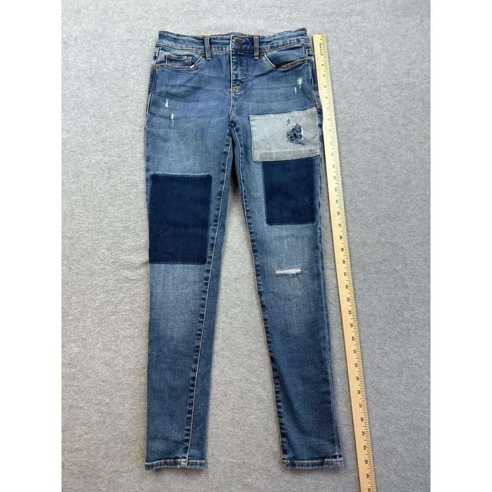 Gap Kids 1969 Super Skinny Patchwork Distressed Blue Denim Jeans Size 14 Regular